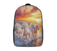kaiyun Running White Cavallo Zainetti Per Bambini,Elementare Adolescenti Cartella Scuola Casual Spiaggia at Tramonto Zaini Ragazzi Ragazze Backpack 17inch