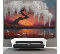 kaiyun Salice bianco, fiori selvatici rossi nell'erba Parete Arazzo Da Parete Con Arte Murale Decorazioni Per La Casa Per Il Dormitorio Della Camera Da Letto (,150cmx200cm)