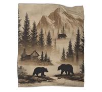 kaiyun Scena con orso nella selvaggia Coperta Campeggio Esterna Stampata Calda,morbida E Traspirante Stile artistico Foresta Vintage Copriletto Camera Letto Quattro Stagioni 70x80inch(180x200cm)