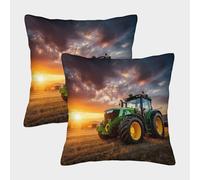 kaiyun Scena con trattore al tramonto Copricuscino Decorativo,Paesaggio rurale e agreste Federa Quadrata,40x40cm 2 Pacchi