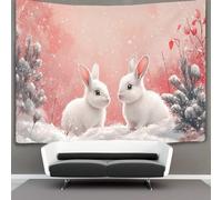 kaiyun Scena di neve Arazzi Estetica - Arazzo Da Parete Indie Decorazione Della Stanza White Rabbit Playing in The Neve Appeso A Parete, Arte Da Parete 150cmx200cm