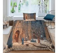 kaiyun Scena di neve nel giardino del monastero medievale Biancheria Da Letto 3D Stampato Set Copripiumino in Microfibra E Federe,per Adulti, Adolescenti Single（135x200cm）