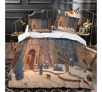 kaiyun Scena di neve nel giardino del monastero medievale Biancheria Da Letto,Stampa 3D Sacco Copripiumino E Federe, Per Adulti,bambino,in Microfibra Set 3 Pieces Per La Casa Super King（260x220cm）