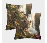 kaiyun Scena di un Leopardoo africano che cammina nella fitta giungla Copricuscino Decorativo, Federa Quadrata,45x45cm 2 Pacchi