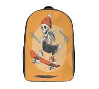 kaiyun Scheletro con cappello arancione che salta su uno skateboard Zaini Snug,Zaino,per Scuola,sport E Viaggi Zainetto Per Fetto Bambini 17inch