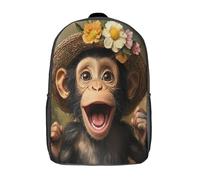 kaiyun Scimmia divertente e felice che indossa un cappello di fiori Scuola Borsa Per Bambini Wild Animalei Zainetto Per Scuola Sport E Viaggi Adolescenti Borsa Da Scuola Leggero Sacchetti 17inch