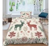 kaiyun Set Copripiumino Per Letto Con Stile scandinavo, Per Adulti E Ragazzi Con Stampa 3D,Snowflakes Reindeer Pine Branches,in Microfibra Con Cerniera E Federa,3 Pezzi Single（135x200cm）