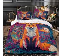 kaiyun Set Di Biancheria Da Letto 3D Fox con un Terzo Occhio sulla Fronte, in Microfibra Set Copripiumino Con Stampa in Eagle Owl, 3 Pezzi, Con Federe Super King(260x220cm)