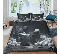 kaiyun Set Di Biancheria Da Letto 3D Morte seduta in un mare di scheletri, in Microfibra Set Copripiumino Con Stampa in, 3 Pezzi, Con Federe King（220x240cm）