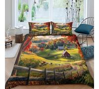 kaiyun Set Di Biancheria Da Letto 3D Pascoli verdi rurali, in Microfibra Set Copripiumino Con Stampa in Paesaggio rurale, 3 Pezzi, Con Federe Double（200x200cm）