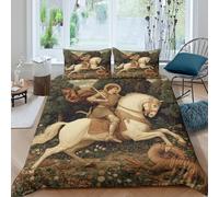 kaiyun Set Di Biancheria Da Letto 3D Saint George Slaying The Drago, Medieval Style, in Microfibra Set Copripiumino Con Stampa in, 3 Pezzi, Con Federe King（220x240cm）