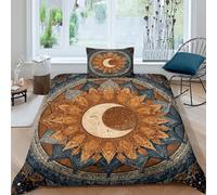 kaiyun Set Di Biancheria Da Letto 3D Stile bohémien Celestial Mandala with Sole And Moon Elements, in Microfibra Set Copripiumino Con Stampa in, 3 Pezzi, Con Federe Single(135x200cm)