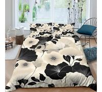 kaiyun Set Di Biancheria Da Letto Con Copripiumino Astratto floreale in bianco e nero e crema,Stampa 3D Federe,in Microfibra Per Ragazzi E Ragazze King（220x240cm）