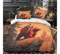 kaiyun Set Di Biancheria Da Letto Con Copripiumino Cavaliere in groppa a un orso rosso,Stampa 3D Federe,in Microfibra Per Ragazzi E Ragazze Super King（260x220cm）