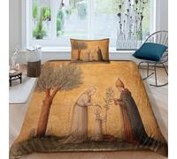 kaiyun Set Di Biancheria Da Letto Con Copripiumino Sacerdotessa sotto un ulivo, miniatura di fine XV secolo,Stampa 3D Federe,in Microfibra Per Ragazzi E Ragazze Single（135x200cm）