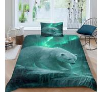 kaiyun Set Di Biancheria Da Letto Con Copripiumino White Bears, Aurora Boreale And Forest Waterfalls,Stampa 3D Federe,in Microfibra Per Ragazzi E Ragazze Single（135x200cm）