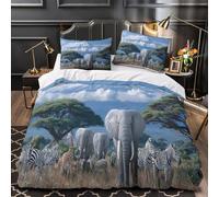 kaiyun Set Di Biancheria Da Letto Di Fauna selvatica africana, Monte Kilimangiaro Stampato in 3D Con Federe, Copripiumino in Microfibra Morbida Per Ragazzo, Ragazza Super King（260x220cm）
