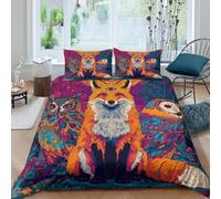 kaiyun Set Di Biancheria Da Letto Di Fox con un Terzo Occhio sulla Fronte Stampato in 3D Con Federe,Eagle Owl Copripiumino in Microfibra Morbida Per Ragazzo, Ragazza Double(200x200cm)