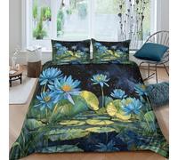 kaiyun Set Di Biancheria Da Letto Di Loto blu in fiore Stampato in 3D Con Federe,Notte stellata Sky Copripiumino in Microfibra Morbida Per Ragazzo, Ragazza King（220x240cm）