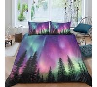 kaiyun Set Di Copripiumino Aurora boreale 3D, Sacco Copri Piumone Microfibra Con Cerniera E Federa Stile fotografia listica Biancheria Da Letto Per Ragazzo, Ragazza Single（135x200cm）