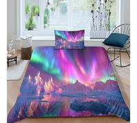 kaiyun Set Di Copripiumino Aurora Boreale with Large Glaciers And Small Islands 3D, Sacco Copri Piumone Microfibra Con Cerniera E Federa Biancheria Da Letto Per Ragazzo, Ragazza Single（135x200cm）