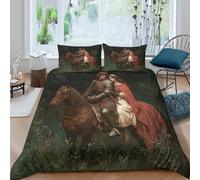 kaiyun Set Di Copripiumino Cavalieri e principesse a cavallo 3D, Sacco Copri Piumone Microfibra Con Cerniera E Federa Biancheria Da Letto Per Ragazzo, Ragazza Single（135x200cm）