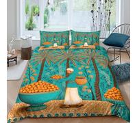 kaiyun Set Di Copripiumino Palma da datteri, uomo con cesto di datteri in testa 3D, Sacco Copri Piumone Microfibra Con Cerniera E Federa Biancheria Da Letto Per Ragazzo, Ragazza Double（200x200cm）