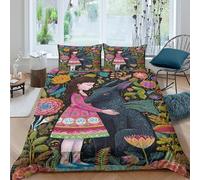 kaiyun Set Di Copripiumino Strana creatura e bambina 3D, Sacco Copri Piumone Microfibra Con Cerniera E Federa Biancheria Da Letto Per Ragazzo, Ragazza King（220x240cm）