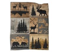 kaiyun Silhouette di cervo Coperta Da Campeggio Esterna Stampata Calda,morbida E Traspirante Tema Caccia nel Bosco Copriletto Per Camera Da Letto Quattro Stagioni 50x60inch(127x152cm)