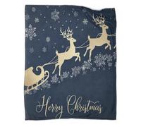 kaiyun Slitta di Natale Coperta Da Campeggio Esterna Stampata Calda,morbida E Traspirante Design con renna dorata Copriletto Per Camera Da Letto Quattro Stagioni 70x80inch(180x200cm)