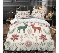 kaiyun Snowflakes Reindeer Pine Branches Biancheria Da Letto Con Stampa 3D Stile scandinavo Con Federe Copripiumino Con Cerniera Morbida Microfibra Per La Casa E L'hotel Super King（260x220cm）