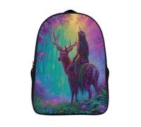 kaiyun Splendida fata a cavallo di un cervo nella foresta nebbiosa Zainetti Per Bambini,Elementare Adolescenti Cartella Scuola Casual Zaini Ragazzi Ragazze Backpack 16 inch