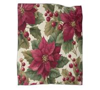 kaiyun Stella di Natale e Foglie di Agrifoglio Manta Súper Suave | Colcha Patchwork | Funda De Viaje Cómoda Y Esponjosa 40x50inch(100x130cm)