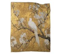kaiyun Stile artistico giapponese Coperta Da Campeggio Esterna Stampata Calda,morbida E Traspirante White Uccelli And Fiori Copriletto Per Camera Da Letto Quattro Stagioni 50x60inch(127x152cm)