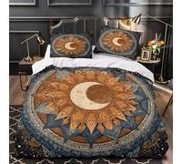 kaiyun Stile bohémien Celestial Mandala with Sole And Moon Elements Set Copripiumino 3 Pezzi, in Microfibra Set Di Biancheria Da Letto Per, 3D Stampa Per Adulti, Adolescenti Super King(260x220cm)