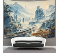 kaiyun Stile cinese- Arazzo Da Parete Con High-speed Train Passing through The Mountains,decorazione Da Parete Per Appartamento,casa,soggiorno,dormitorio 130cmx150cm