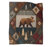 kaiyun Stile Navajo, Silhouette di Orso e Alce, Motivo a Quadri - Coperta Calda E Versatile Per Divani, Trapunta Da Viaggio Morbida E Accogliente,40x50inch(100x130cm)