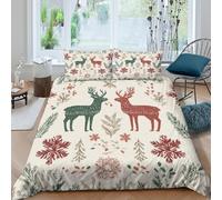 kaiyun Stile scandinavo Biancheria Da Lettoset Da 3 Pezzi, Stampa A Snowflakes Reindeer Pine Branches Copripiumino 3D, in Microfibra Con Cerniera E Federa Per Ragazzo, Ragazza King（220x240cm）
