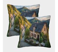 kaiyun Strade acciottolate, secolo-Vecchie case, tetti di paglia Fodera Per Cuscino Cuscino Copricuscini Per Soggiorno Camera Da Letto Casa 45x45cm 2 Pacchi