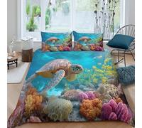 kaiyun Tartaruga Marina Copripiumino 3D Stampa,Barriera corallina Biancheria Da Letto Microfibra,stampato Con Federe Per Ragazzo, Ragazza Double（200x200cm）