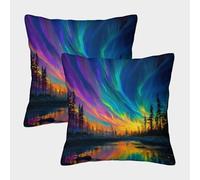 kaiyun The Aurora boreale Dance over An Enchanting Forest Federa Per Cuscino 3D SGattoola Per Cuscino Stampata Adatta Per La Decorazione Della Casa Soggiorno Auto 40x40cm 2 Pacchi