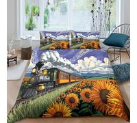 kaiyun The Girasole Train Shuttles through A Sea of Blooming Fiori Set Per Letto, 3D Copripiumino E Federa, in Microfibra Ultra Morbida, Per Adulti, Adolescenti,King（220x240cm）