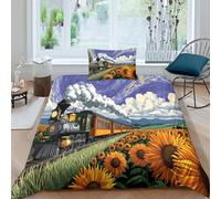kaiyun The Girasole Train Shuttles through A Sea of Blooming Fiori Set Per Letto, 3D Copripiumino E Federa, in Microfibra Ultra Morbida, Per Adulti, Adolescenti,Single（135x200cm）