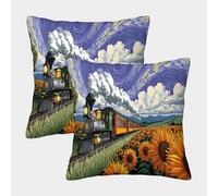 kaiyun The Girasole Treno Shuttles through A Sea of Blooming Fiori Federe Quadrate 50x50cm 2 Pacchi Decorative, Cuscini Per Divani,sedie,camere Da Letto,mobili