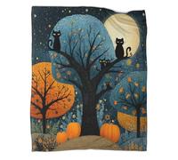 kaiyun There Is A Black Gatto on A Branch And A Big Blue Moon Blanket Sofa Throw 3D Impreso Es Suave Y Cómodo Al Tacto,adecuado Para Que Toda La Familia Se Mantenga Abrigada 50x60inch(127x152cm)