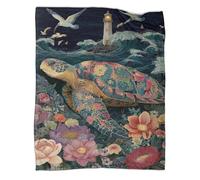 kaiyun Tortue de mer, fleurs, vagues d'un bleu profond Blanket Sofa Throw 3D Impreso Es Suave Y Cómodo Al Tacto,adecuado Para Que Toda La Familia Se Mantenga Abrigada 50x60inch(127x152cm)