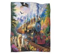 kaiyun Treno a vapore Coperta Da Campeggio Esterna Stampata Calda,morbida E Traspirante Cane Eagle Copriletto Per Camera Da Letto Quattro Stagioni 60x80inch(150x200cm)