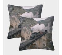 kaiyun Treno a vapore Federa Per Cuscino 3D Tunnel SGattoola Per Cuscino Stampata Adatta Per La Decorazione Della Casa Soggiorno Auto 45x45cm 2 Pacchi