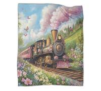 kaiyun Treno a vapore vintage Coperta 3D Paesaggio primaverile Lenzuola in Flanella Con Stampa Digitale Trapunta Da Divano Per Ragazzi E Ragazze 40x50inch(100x130cm)