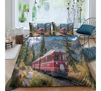 kaiyun Treno che corre su rotaie in una valle montana Biancheria Da Letto 3D Stampato Set Copripiumino in Microfibra E Federe,per Adulti, Adolescenti Double（200x200cm）
